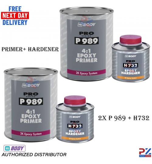 HB Body P 989 2K - Epoxy Primer 4:1 + H 732 Hardener - 2.5L Grey Paint X2 Kit